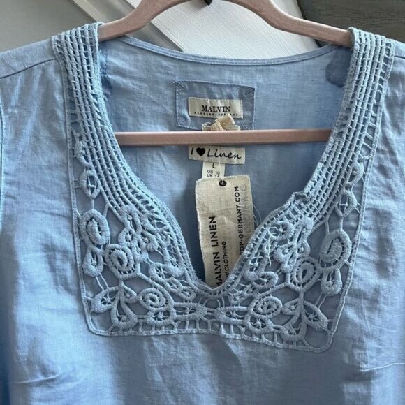 Malvin Hamburg Germany Light Blue Linen Tunic Dress sz L NWT - Picture 2 of 7